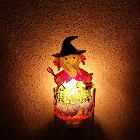 Vintage Halloween Night Light Set Witch Cauldron & Jack-O-Lantern Sparkle EUC - Picture 14 of 15